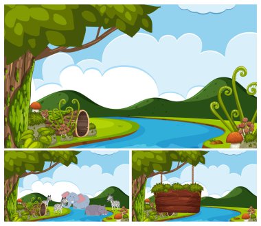 Arka plan sahneleri nehrin yanında hayvanlarla