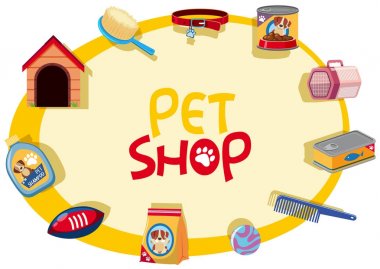 Evde beslenen hayvan dükkan işareti ile birçok evde beslenen hayvan Aksesuar