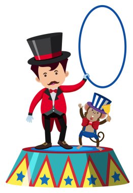 Hayvan terbiyecisi ve maymun sahnede