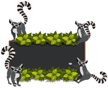 Lemurlar ve yaprakları ile sınır şablonu