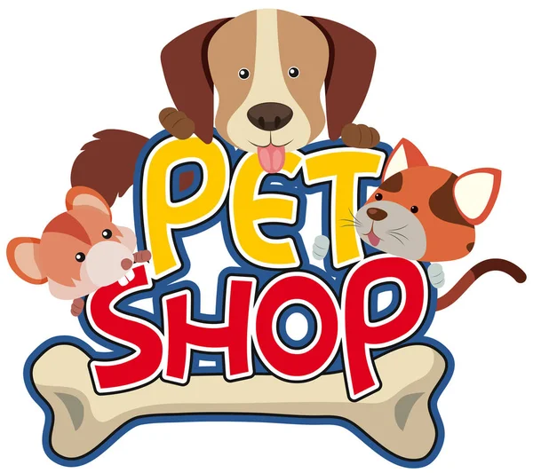 Tienda de mascotas pegatina con linda mascota — Vector de stock