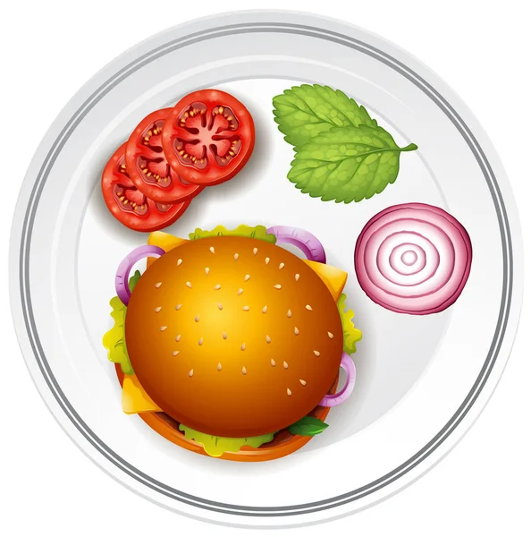 Hamburger und frisches Gemüse auf dem Teller — Stockvektor