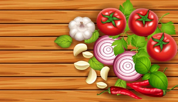 Plantilla de fondo con verduras frescas — Vector de stock