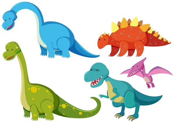 Cinque tipi di dinosauri su sfondo bianco — Vettoriale Stock