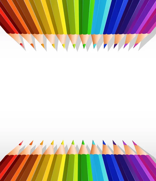 Plantilla de papel en blanco con lápices de color en la parte superior e inferior — Vector de stock