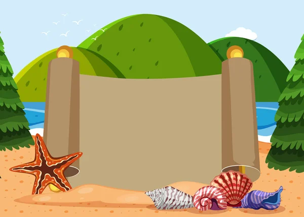 Paper template with seashells and ocean background
