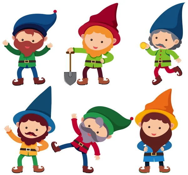 Six dwarfs with happy face — Stock Vector