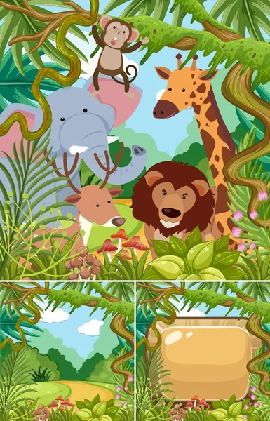Nature scenes with wild animals in jungle Stock Vector Image by ©brgfx  #174100800