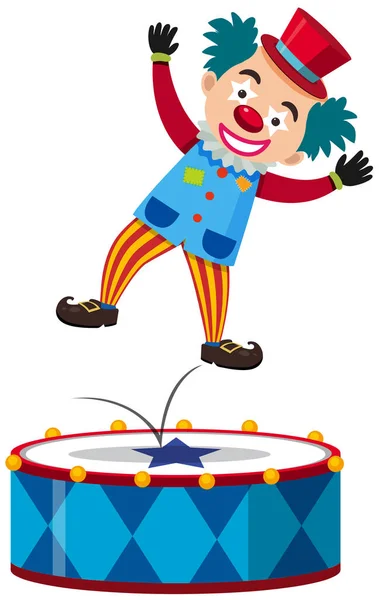 Heureux clown saut sur Gros tambour — Image vectorielle