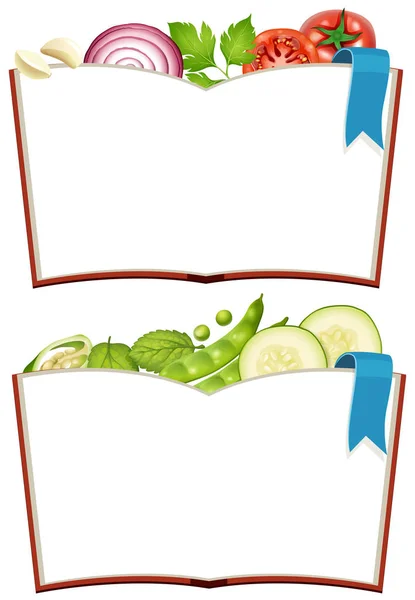 新鮮な野菜と 2 つの空白の本 — ストックベクタ