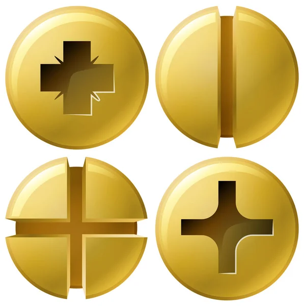 4 つのデザインの黄金くぎの頭 — ストックベクタ