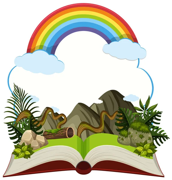 Рассказ с горой и радугой — стоковый вектор
