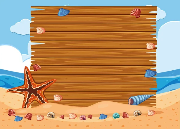 Wooden board on the beach — Stock Vector