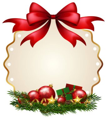 Kırmızı kurdele ve topları ile sınır şablonu