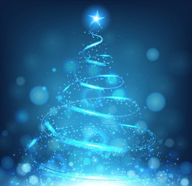 Parlak mavi zemin üzerine mavi Noel ağacı