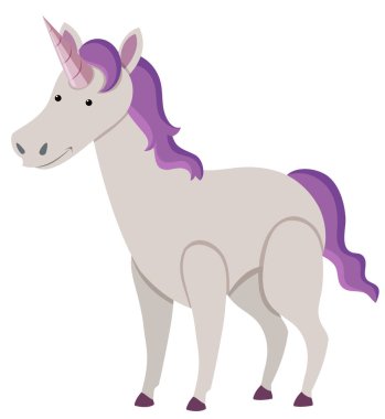 Beyaz arka plan üzerinde mor tek boynuzlu at