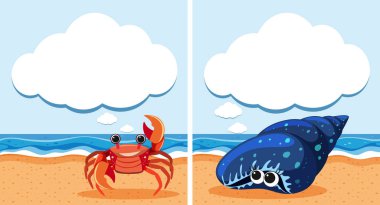 Yengeç ve kabuk ile iki sahne