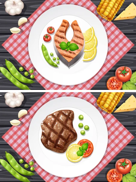 Somon ve sığır eti biftek plakaları