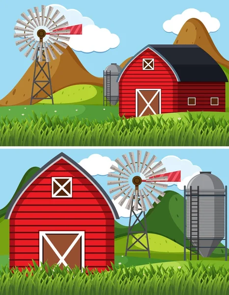 İki sahneleri ile kırmızı ahır çiftlik
