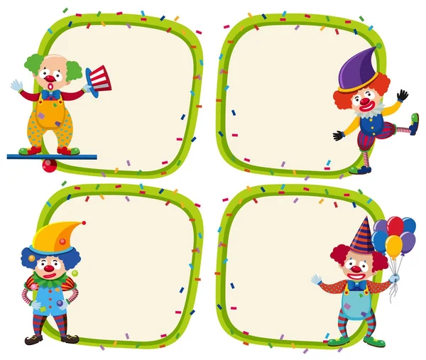 Granicy cztery szablony z klaunów szczęśliwy — Wektor stockowy