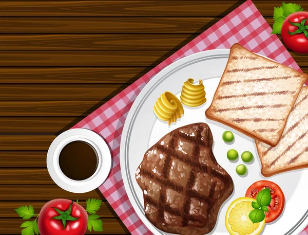 Arka plan ile biftek ve tost — Stok Vektör