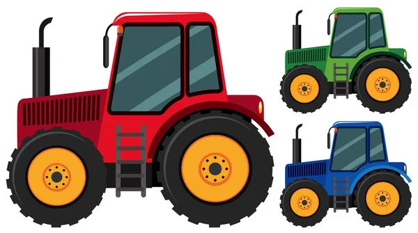 Traktoren in drei verschiedenen Farben — Stockvektor