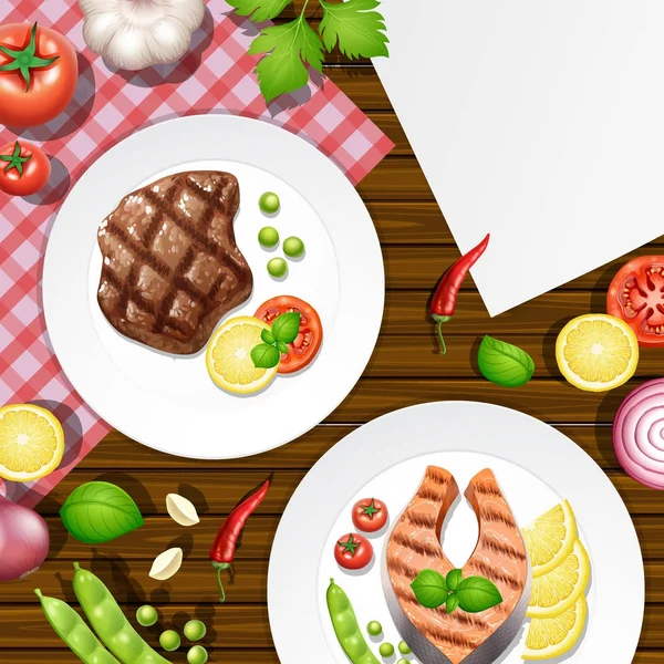 Menu différent sur table en bois — Image vectorielle