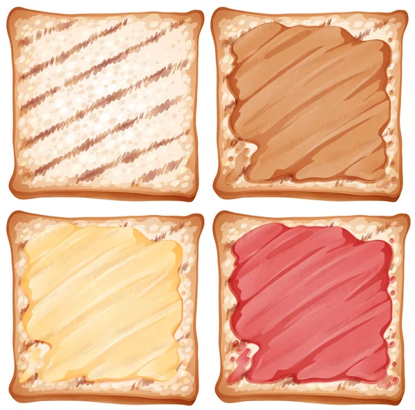 Tostado con diferentes tipos de mermelada — Archivo Imágenes Vectoriales