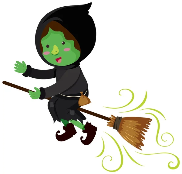 绿女巫飞天魔术扫帚 — 图库矢量图片