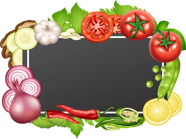 多くの野菜と枠線テンプレート — ストックベクタ