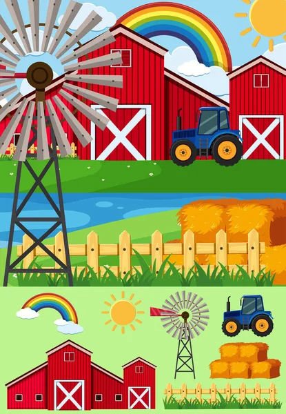 Farm scenes with windmill and hay — Stock Vector