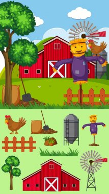 Korkuluk ve diğer öğelerle birlikte grup sahne