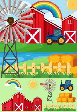 Traktör ve saman ile çiftlik manzara