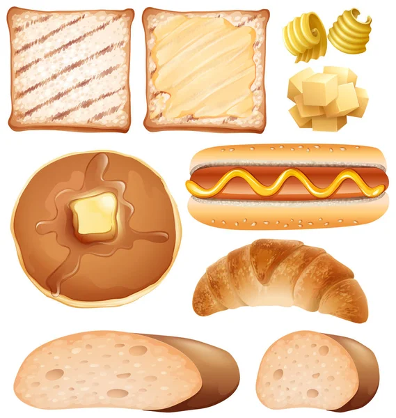 Set petit déjeuner avec pain grillé et hot-dog — Image vectorielle