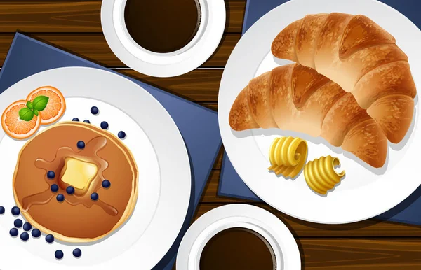Croissant e frittelle sul tavolo — Vettoriale Stock