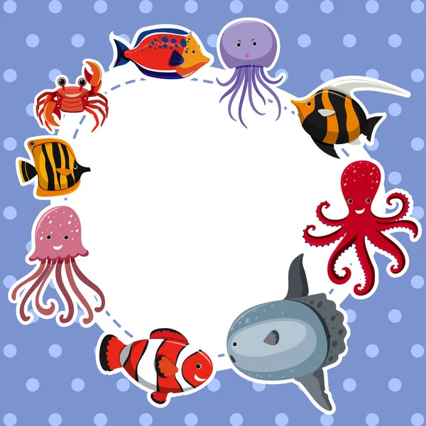 Modèle de bordure avec des animaux marins sur fond bleu — Image vectorielle