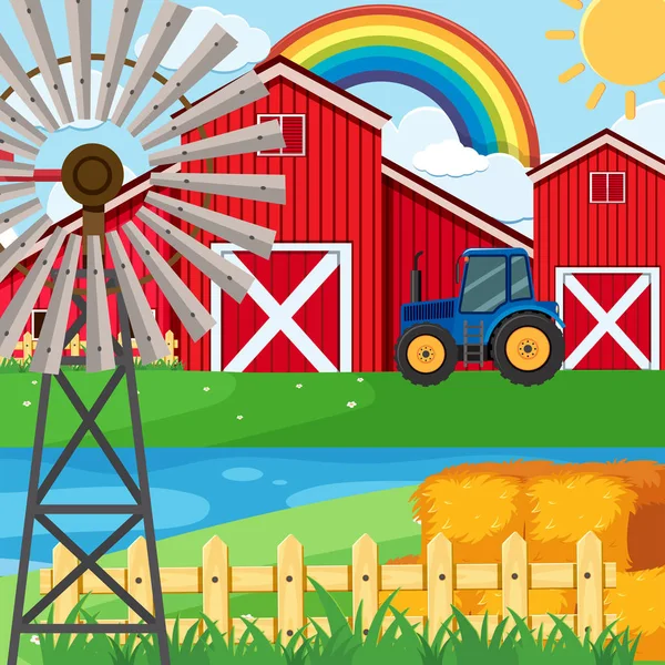 Farm jelenetet égen szivárvány — Stock Vector