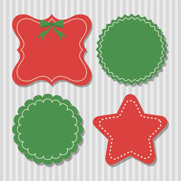 Four christmas labels in green and red — Stock Vector