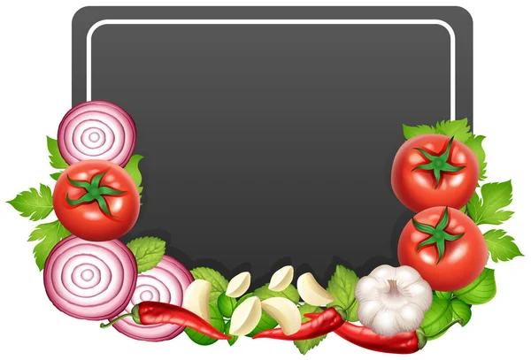 Soğan ve domates ile kara tahta — Stok Vektör