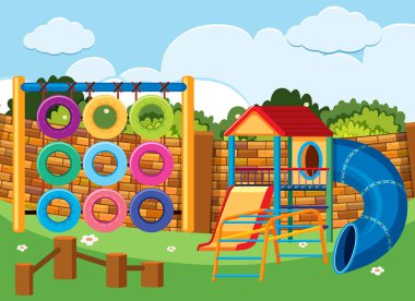 Playground scene with climbing station and slides clipart