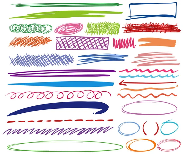 Doodles caneta diferente em cores diferentes — Vetor de Stock