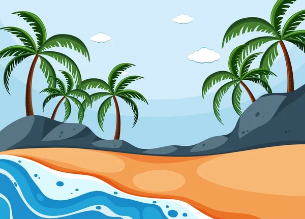 Escena de fondo con cocoteros en la playa — Vector de stock