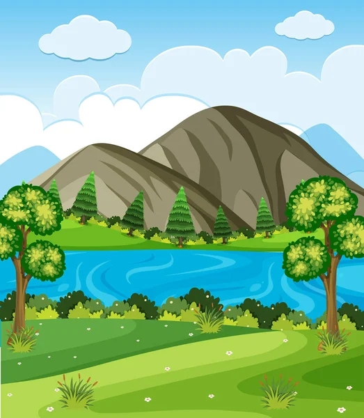 Scène de fond avec montagnes et lac — Image vectorielle
