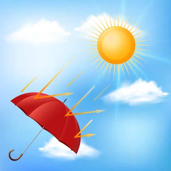 Guarda-chuva vermelho e sol quente —  Vetores de Stock