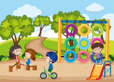 Dört çocuk bahçesi içinde oyun