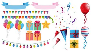 Afiş ve parti öğeleri beyaz arka plan üzerinde