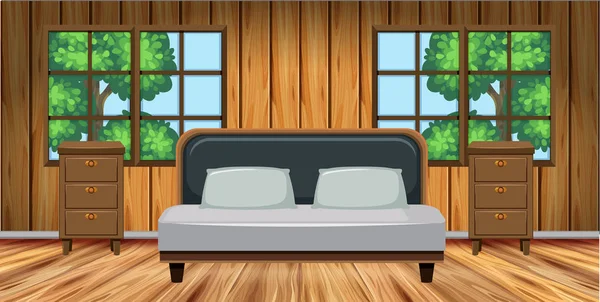 Bedroom with wooden furniture — Stock Vector