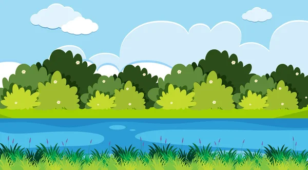 Background scene with river and grass — Stock Vector
