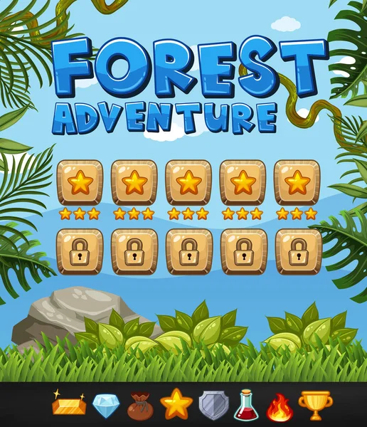 Πρότυπο υπόβαθρο για το παιχνίδι με θέμα δάσος περιπέτεια — Διανυσματικό Αρχείο