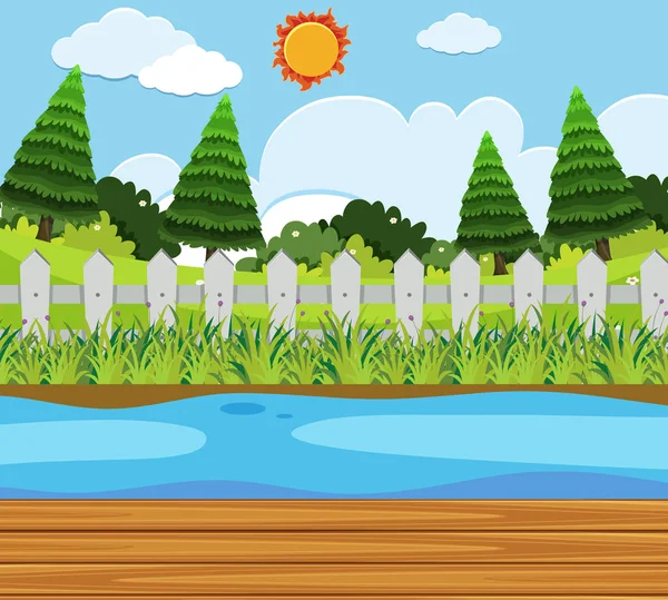 Pinos a lo largo del río — Vector de stock